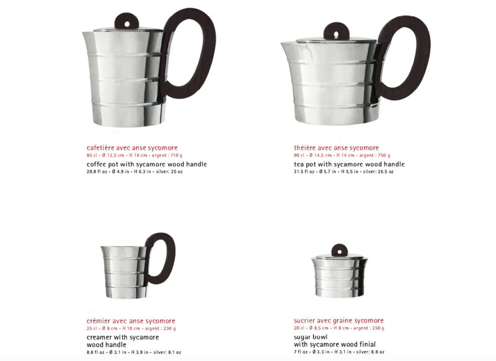 Puiforcat Paris. Kaffee- & Teeservice, Einzelteile EPSILON, 925er Sterlingsilber. Re-Edition.