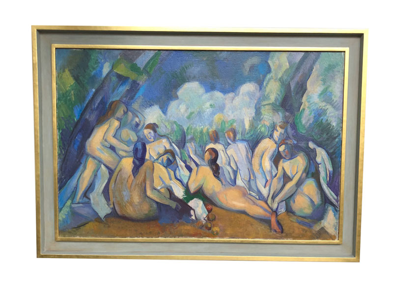 Gerahmtes Gemälde, Museumskopie nach Cézanne. Frontalansicht.