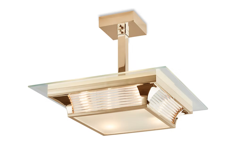 Deckenleuchte Petitot quadratisch, Messing poliert & lackiert.